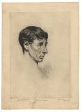 Artist: LINDSAY, Lionel | Title: Norman Lindsay | Date: 1918 | Technique: drypoint, printed in black ink with plate-tone, from one plate | Copyright: Courtesy of the National Library of Australia