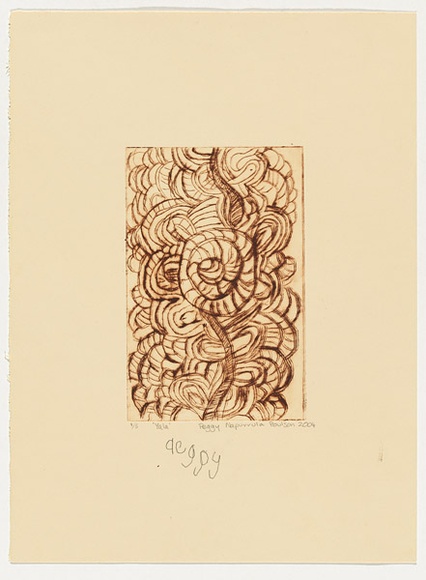 Artist: b'Poulson, Peggy Napururrla.' | Title: b'Yala' | Date: 2004 | Technique: b'drypoint etching, printed in brown ink, from one perspex plate'