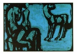 Artist: b'ROSE, David' | Title: b'Two horses and female figure' | Date: 1961 | Technique: b'screenprint, printed in colour, from three stencils'