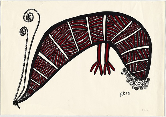 Artist: b'Akis, Timothy' | Title: b'not titled [bird].' | Date: September 1974 | Technique: b'screenprint, printed in colour,  from two stencils (black and red)'