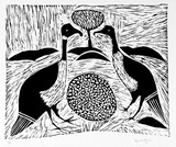 Artist: b'Djurritjini, Charlie.' | Title: b'Magpie geese nesting' | Date: c.1992 | Technique: b'linocut, printed in black ink, from one block'