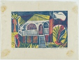 Artist: b'Cilento, Margaret.' | Title: b'Brisbane House' | Date: 1953 | Technique: b'linocut, printed in colour, from multiple blocks'