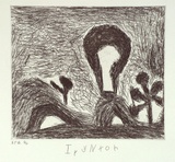 Artist: b'Janyka, Nixon Ivy.' | Title: b'not titled [dark form that looks like a large lightbulb on curving structure]' | Date: 1997, February | Technique: b'etching, printed in black ink, from one plate'