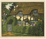 Artist: b'Thorpe, Hall.' | Title: b'Old thatch' | Date: c.1925 | Technique: b'woodcut, printed in colour, from multiple blocks'