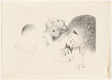 Artist: b'BOYD, Arthur' | Title: b'St Francis kissing the Wolf of Gubbio.' | Date: (1965) | Technique: b'lithograph, printed in black ink, from one plate' | Copyright: b'Reproduced with permission of Bundanon Trust'