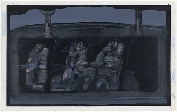 Artist: b'Senbergs, Jan.' | Title: b'Three travellers' | Date: 1966 | Technique: b'screenprint, printed in colour, from multiple stencils' | Copyright: b'\xc2\xa9 Jan Senbergs. Licensed by VISCOPY, Australia'