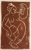 Artist: Stephen, Clive. | Title: (Nude with lantern) | Date: c.1950 | Technique: linocut, printed in reddish/brown ink, froom one block