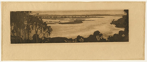 Artist: b'TRAILL, Jessie' | Title: b'Evening Mallacoota, West.' | Date: 1924 | Technique: b'etching and aquatint, printed in black ink with plate-tone, from one plate'