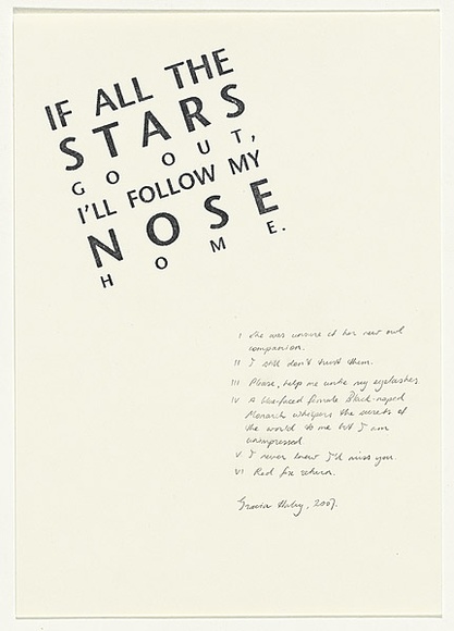 Title: If all the stars go out, I'll follow my nose home [title page] | Date: 2007 | Technique: stamp, printed in black ink, from one block; pencil