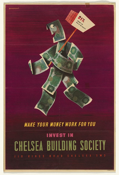 Artist: b'Bainbridge, John.' | Title: b'Make your money work for you.' | Date: 1950's | Technique: b'lithograph, printed in colour, from multiple stones'