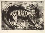 Artist: b'Daw, Robyn.' | Title: b'not titled [tiger looking back at tail]' | Date: 1989, November | Technique: b'etching, printed in black ink, from one plate'