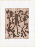 Artist: b'McLean, Mary Pantjiti.' | Title: b'Wati - man, papa - dog, yupa - goanna, malputair - little quail' | Date: 2000 | Technique: b'etching and aquatint, printed in red-brown ink, from one plate'