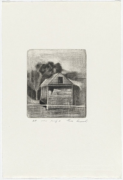 Artist: b'Anceschi, Eros.' | Title: b'Untitled (hay shed)' | Date: 1986 | Technique: b'etching, printed in black ink, from one plate'