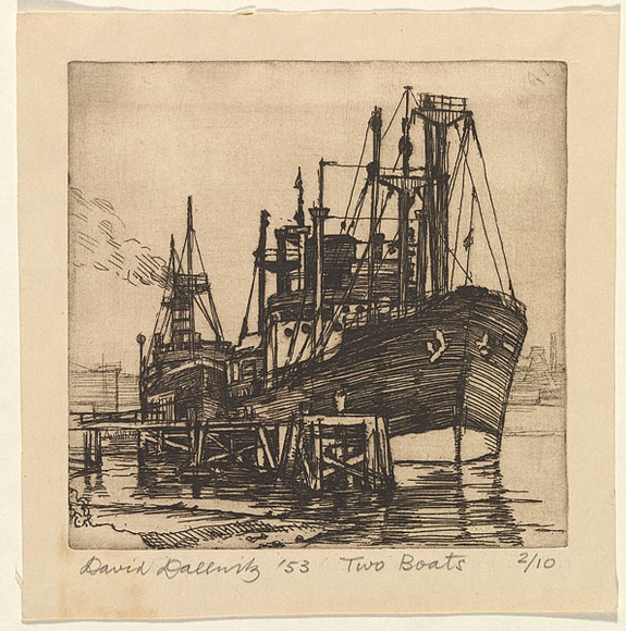Artist: b'Dallwitz, David.' | Title: b'Two boats.' | Date: 1953 | Technique: b'etching, printed in black ink, from one plate'
