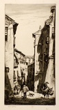 Artist: LINDSAY, Lionel | Title: Street of the aqueduct, Segovia | Date: 1928 | Technique: drypoint, printed in brown ink, from one plate | Copyright: Courtesy of the National Library of Australia