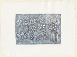 Artist: b'RED HAND PRINT' | Title: b'Imagery representing seafood of the area like mangrove worm, turtle eggs, mud crabs, long bums, periwinkles, stingray, dugong' | Date: 1999, November | Technique: b'etching, line-etching, sugarlift openbite and aquatint, printed in black ink, from one plate'