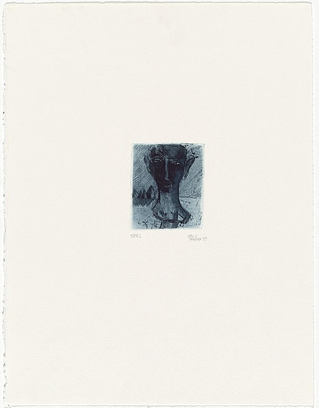 Artist: b'Palethorpe, Jan' | Title: b'not titled [head with big ears in blue]' | Date: 1989 | Technique: b'etching, printed in blue ink with plate-tone, from one plate'