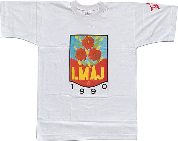 Artist: b'REDBACK GRAPHIX' | Title: b'T-shirt: Imaj.' | Date: 1980 | Technique: b'screenprint, printed in colour, from multiple stencils'