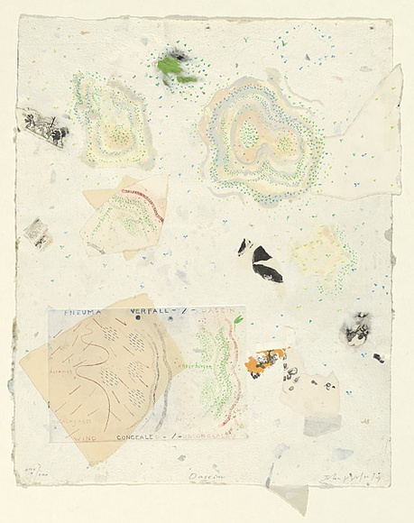 Artist: b'Wolseley, John.' | Title: b'Daseim' | Date: 1987 | Technique: b'collage of colour lithograph and colour etching' | Copyright: b'\xc2\xa9 John Wolseley. Licensed by VISCOPY, Australia'