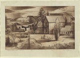 Artist: Jack, Kenneth. | Title: Captain Blair's house, Portland | Date: 1954 | Technique: engraving and mezzotint, printed in brown ink with plate-tone, from one copper plate | Copyright: © Kenneth Jack. Licensed by VISCOPY, Australia
