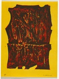 Artist: b'SELLBACH, Udo' | Title: b'not titled' | Date: 1960-80 | Technique: b'red and brown coloured print, on yellow background'