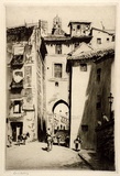 Artist: LINDSAY, Lionel | Title: The Zocodover Gate, Toledo | Date: 1926 | Technique: drypoint, printed in warm black ink with plate-tone, from one plate | Copyright: Courtesy of the National Library of Australia