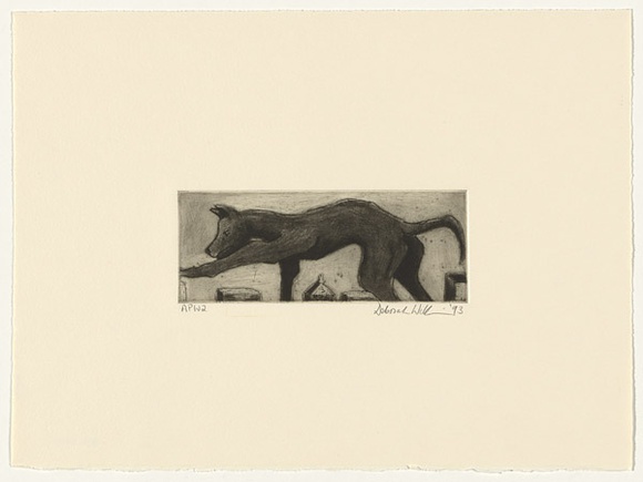 Artist: b'Williams, Deborah.' | Title: b'not titled [pointing dog]' | Date: 1993 | Technique: b'drypoint, roulette, scraping and burnishing, printed in brown ink, from one plate'