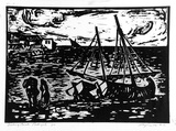 Artist: Taylor, John H. | Title: Fishing boats, Portugal | Date: 1973 | Technique: linocut, printed in black and grey, from two blocks
