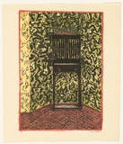 Title: b'not titled [black laquer cabinet against patterned wallpaper]' | Date: 1979 | Technique: b'lithograph, printed in colour, from multiple stones [or plates]'