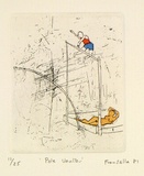 Artist: b'Fransella, Graham.' | Title: b'Pole vaulter.' | Date: 1981 | Technique: b'etching, printed in black ink, from one plate; hand-coloured' | Copyright: b'Courtesy of the artist'