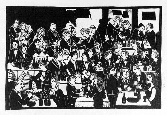 Artist: b'Allen, Joyce.' | Title: b'(Diners).' | Date: (1991) | Technique: b'linocut, printed in black ink, from one block'