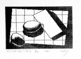 Artist: Kelly, William. | Title: Still life: Eggs and block | Date: 1981 | Technique: dot matrix print | Copyright: © William Kelly