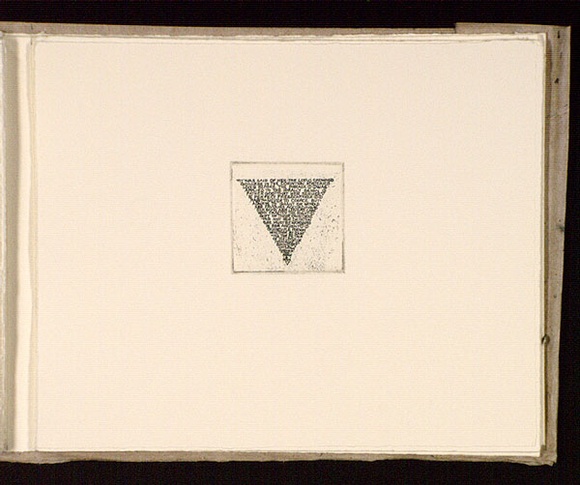 Artist: b'Mann, Gillian.' | Title: b'(Triangle containing text).' | Date: 1981 | Technique: b'etching, printed in black ink, from one plate'