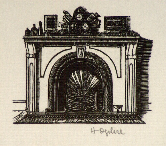 Artist: b'OGILVIE, Helen' | Title: bnot titled [Fireplace in Alfred Felton's office] | Date: (1947) | Technique: b'wood-engraving, printed in black ink, from one block'