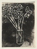 Title: Card: [vase of daffodils] | Technique: linocut, printed in black ink, from one block