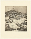 Artist: Harding, Nicholas. | Title: not titled [hang-gliders over beach] | Date: 2005 | Technique: etching, aquatint and open-bite, printed in black/brown ink, from one plate