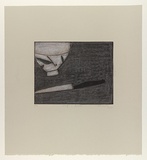 Title: b'Knife and bowl' | Date: 2004 | Technique: b'etching, printed in black ink, from one plate; hand-coloured in pastel'