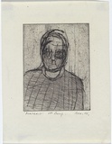 Artist: MADDOCK, Bea | Title: Portrait (self when old) | Date: 1960 | Technique: drypoint, printed in black ink, from one reused copper plate