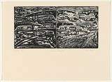 Artist: b'Kamp, Jenni.' | Title: b'Towards Westgate' | Date: 1998 | Technique: b'linocut, printed in black ink, from two blocks'