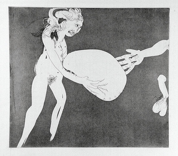 Artist: b'BOYD, Arthur' | Title: b'Myrrhine and Kinesias Myrrhine: Here is a matress now.' | Date: (1970) | Technique: b'etching and aquatint, printed in black ink, from one plate' | Copyright: b'Reproduced with permission of Bundanon Trust'