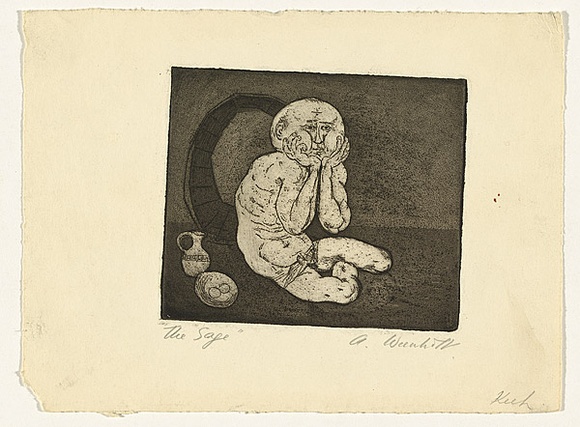 Artist: b'Wienholt, Anne.' | Title: b'The Sage' | Technique: b'softground-etching and aquatint, printed in black ink, from one copper plate'