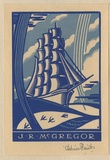 Artist: FEINT, Adrian | Title: Bookplate: J.R. McGregor. | Date: (1934) | Technique: wood-engraving, printed in colour, from two blocks in light and dark blue inks | Copyright: Courtesy the Estate of Adrian Feint