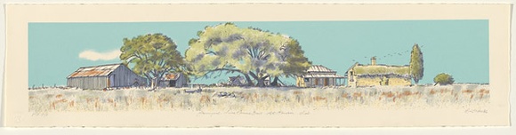 Artist: b'Walls, Bill.' | Title: b'Farmyard lake terrace East Mt. Gambier.' | Date: 1986 | Technique: b'screenprint, printed in colour, from eight stencils'