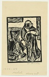 Artist: Groblicka, Lidia. | Title: Model [old man seated] | Date: 1958 | Technique: linocut, printed in black ink, from one block