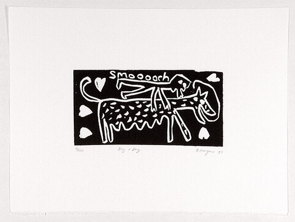 Artist: b'Morgan, Glenn.' | Title: b'Boy and dog.' | Date: 1988 | Technique: b'linocut, printed in black ink, from one block'