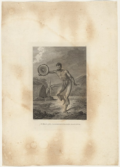 Title: b'A man from the Sandwich Islands, dancing' | Date: 1784 | Technique: b'etching and engraving, printed in black ink, from one plate'