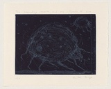Artist: Bragge, Anita. | Title: The expanding universe and the millipede of time | Date: 1999 | Technique: etching, relief printed in blue ink, from one plate