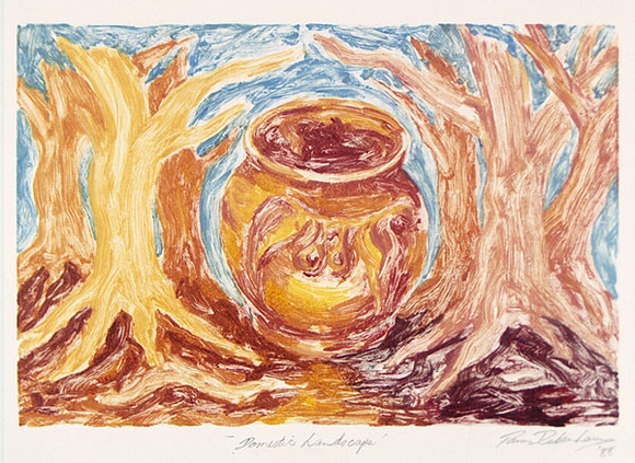 Artist: b'Debenham, Pam.' | Title: b'Domestic landscape.' | Date: 1988 | Technique: b'monotype, printed in colour from one plate'