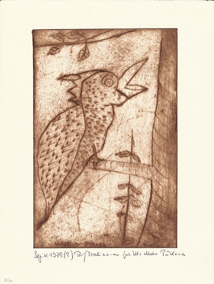 Artist: b'Pokana, Ula Melo.' | Title: b'Ein Vogel schimpft [A noisy bird]' | Date: 1972 | Technique: b'etching, printed in brown ink, from one plate'