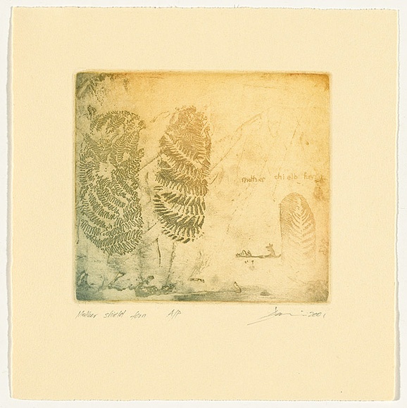 Title: b'Mother shield fern.' | Date: 2001 | Technique: b'etching, printed in colour, from one plate'